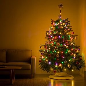 sapin de noel illuminé, dans une maison ambiance cozy
